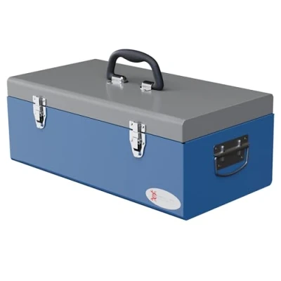 Afbeelding van DURHAND Gereedschapskist van metaal, draagbaar, met 3 handgrepen, 2 vergrendelingen, afmetingen: 50 x 26 18,5 cm (l b h), blauw