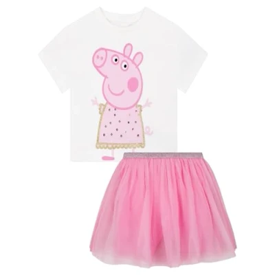 Afbeelding van Peppa Pig T shirt voor meisjes en rok, 2 delige set tutu kinderen, meisjeskleding, Roze, 5 6 jaar