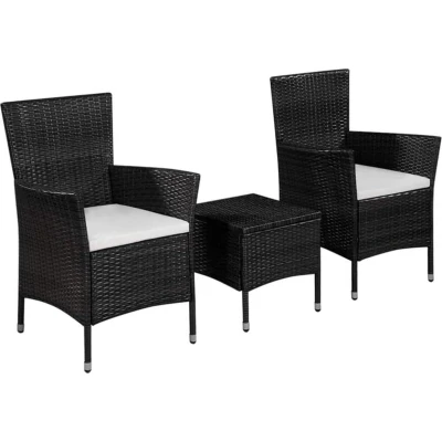 Afbeelding van 3 delige Bistroset poly rattan zwart