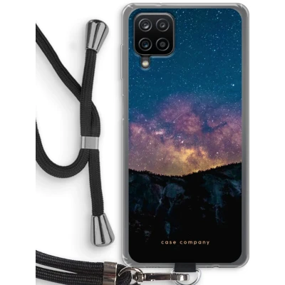Afbeelding van Case Company® hoesje met Koord geschikt voor Samsung Galaxy A12 Travel to space Telefoonhoesje Zwart Bescherming aan alle Kanten en Over de Schermrand