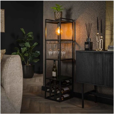 Afbeelding van Meubelplaats Wijnreklamp Decorate Charcoal Metalen Frame Sfeervol en Functioneel