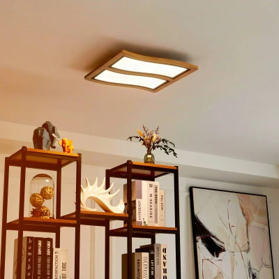 Afbeelding van Lucande LED plafondlamp met dimmer 2lichts hout, kunststof, ijzer H: 5.5 cm licht zwart, wit Inclusief lichtbronnen