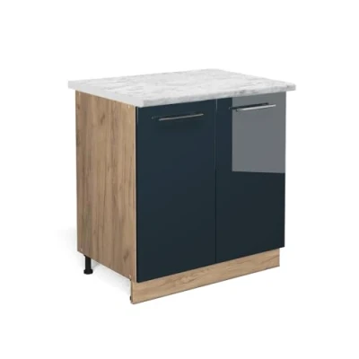 Afbeelding van Vicco Wastafelkast Fame Line, Donkerblauw hoogglans/Krachtige eik goud, 80 cm met legplank, WB Marmer