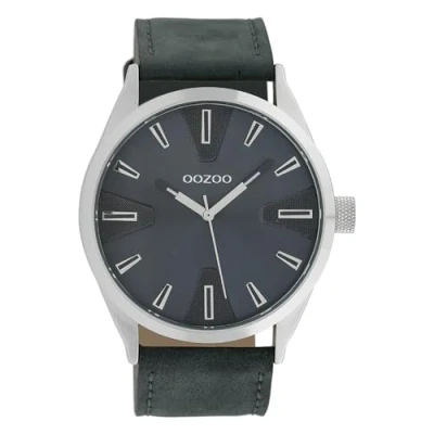 Afbeelding van Oozoo Heren horloge met lederen band 45mm blauw grijs C10023, Riem