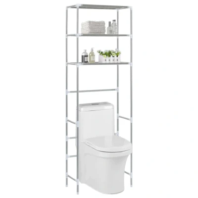 Afbeelding van Opbergrek voor boven toilet 3 laags 53x28x169 cm zilverkleurig