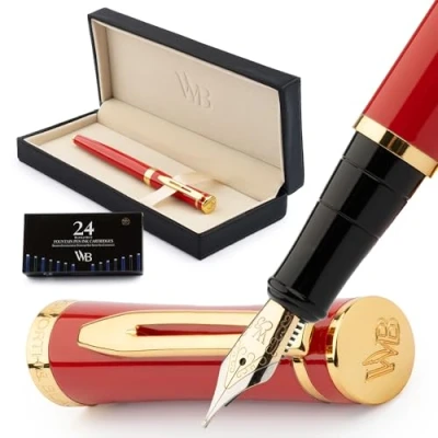 Afbeelding van Wordsworth &amp; Black Vulpenset, medium punt, inclusief 24 inktpatronen en inktnavulconverter, geschenkdoos, dagboek, kalligrafie, gladde schrijfpennen