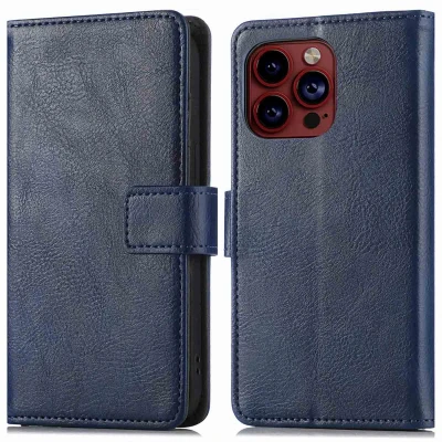 Afbeelding van iMoshion Hoesje Geschikt voor iPhone 15 Pro Max Met Pasjeshouder Luxe Bookcase Donkerblauw
