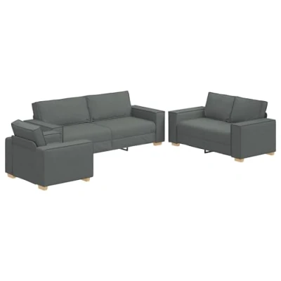 Afbeelding van vidaXL Bankset Set van 3 Donkergrijs Polyester