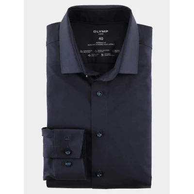 Afbeelding van OLYMP Luxor Jersey stretch Overhemd 24/Seven Navy maat 37 Heren Overhemden Formeel Effen met Modern fit Pasvorm Super