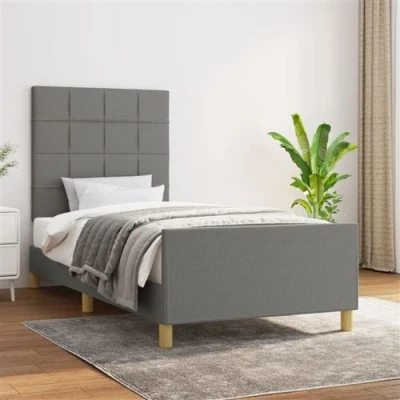Afbeelding van vidaXL Bedframe met hoofdeinde stof donkergrijs 100x200 cm