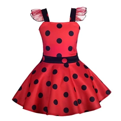 Afbeelding van Lito Angels Ladybug kostuum lieveheersbeestje baby meisjes jurk rood gestippeld verjaardag party carnaval maat 12 24 maanden