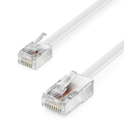 Afbeelding van deleyCON 6 m telefoonkabel RJ11 modulaire kabel RJ45 westernkabel platte telefoonbus modem router fax ISDN DSL VDSL internet wit