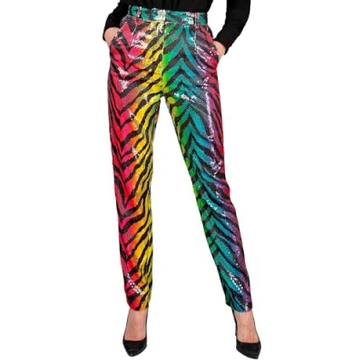 Afbeelding van Widmann Grappig &amp; Fout Kostuum Pailletten Rainbow Tiger Broek Vrouw Multicolor Medium Carnavalskleding Verkleedkleding