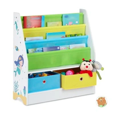 Afbeelding van Relaxdays kinderkast voor speelgoed kinderboekenkast met 2 kisten boekenrek kastje B