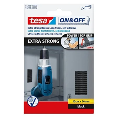 Afbeelding van tesa On &amp; Off Extra Strong Klittenbandstrips strips met sterke kleefkracht Zware voorwerpen bevestigen zonder boren Zwart 2 van 10 cm x 50