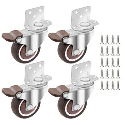 Afbeelding van Zwenkwielenset 50 mm, 4 stuks meubelwielen van TPE, transportwielen met 20 schroeven, wielen rem, zwenkwielen L montageplaat, rubberen wielen, geschikt voor wiegjes, meubels, bloemenstandaard