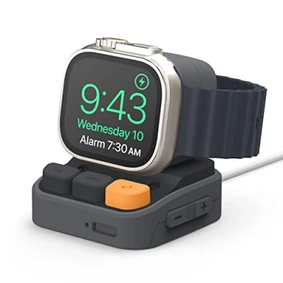 Afbeelding van elago W9 opladerhouder compatibel met Apple Watch Ultra 2&amp;1/9/8/7/6/5/4/3/2/1/SE, Samsung Galaxy 7/7 Ultra, 6/6 Classic, 5/5 Pro, klassiek computerdesign, nachtmodus (donkergrijs)