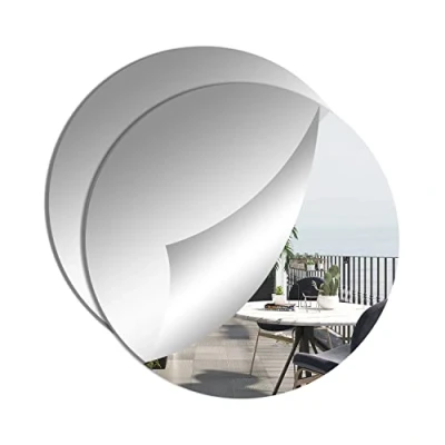 Afbeelding van DRERIO Set van 2 zelfklevende HD spiegeltegels, rond, kunststof, 24 cm, ronde kunststof mm, voor interieurdecoratie, x mm