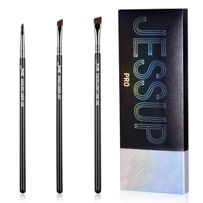 Afbeelding van Jessup T345 3 delige eyelinerkwastenset, stuks, precisie eyelinerkwast, ultradunne schuine gel, fijne vleugels, eyeliner make upkwasten, zwart