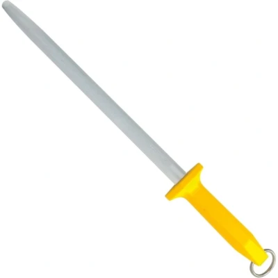 Afbeelding van Eikaso Solingen Ovaal Aanzetstaal 31 cm RVS met Polijstafwerking Ergonomisch Geel Heft