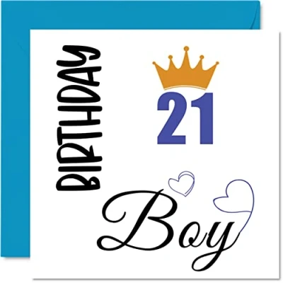 Afbeelding van 21 Verjaardagskaart voor mannen 21e jongens, mannen, zoon, broer, kleinkinderen, neef, vriend, neffe, 145 mm x