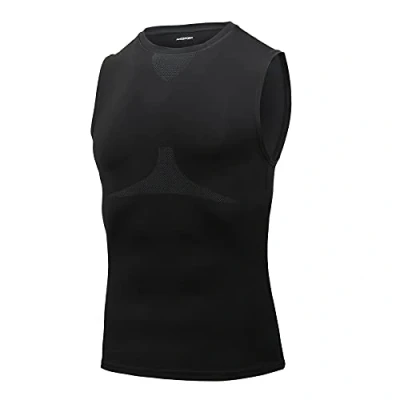 Afbeelding van AMZSPORT Compressiehemd voor heren, mouwloos, sneldrogend, gymnastiekvest, basislaag van het hardloopshirt, 111012 zwart