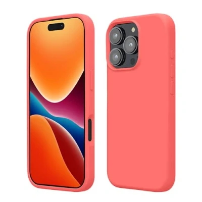 Afbeelding van kwmobile telefoonhoesje geschikt voor Apple iPhone 16 Pro Max Hoesje met siliconen coating Smartphone case in neon koraal