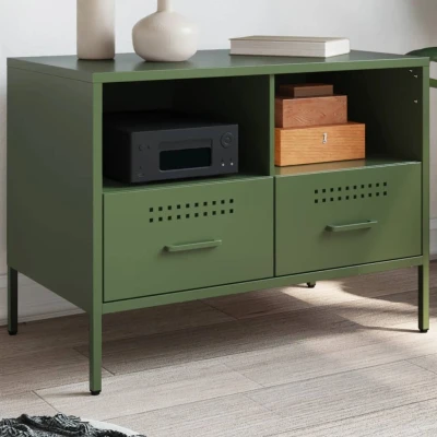 Afbeelding van Tv meubel 68x39x50,5 cm koudgewalst staal olijfgroen