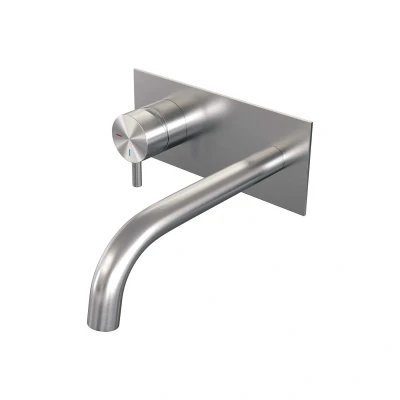 Afbeelding van Brauer Brushed Edition Wastafelmengkraan inbouw gebogen uitloop rechts hendel kort smal afdekplaat model B2 PVD geborsteld RVS