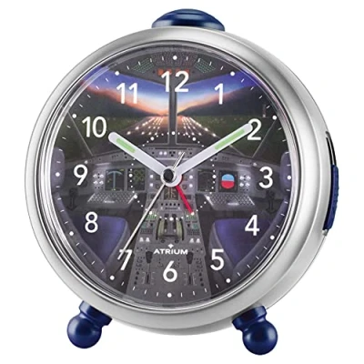 Afbeelding van ATRIUM Wekker Kinderen Jongens Analoog Cockpit Zwart/ Zilver / Blauw Zonder tikgeluid Snooze Licht/ wijzerplaatverlichting Glow in the dark wijzers Grote knoppen Wekkers Slaapkamer A932 19