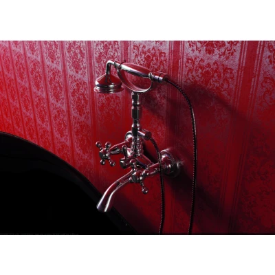 Afbeelding van PB klassieke kraan opbouw badkraanset met sterknoppen Chroom inclusief handdouche 1208855152