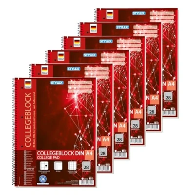 Afbeelding van Stylex 43889 P6 6 spiraalblokken, geruit, DIN A4, 80 vellen, 60 g/m²