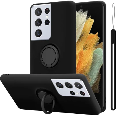 Afbeelding van Cadorabo Hoesje geschikt voor Samsung Galaxy S21 ULTRA in LIQUID ZWART Beschermhoes van flexibel TPU silicone Case Cover met ring