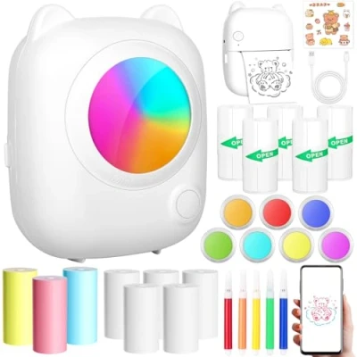 Afbeelding van ZZXLOPEZ Draagbare mini fotoprinter, directe thermische printer, draadloos, bluetooth, met 14 rollen papier, intelligente bluetooth printer voor iOS en Android, etiketten, foto&#039;s