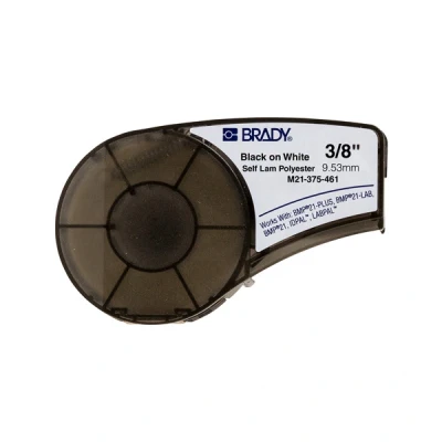 Image de Brady M21 375 461 AW ruban polyester laminé noir sur blanc 9,53 mm x 6,40 m (d&#039;origine)