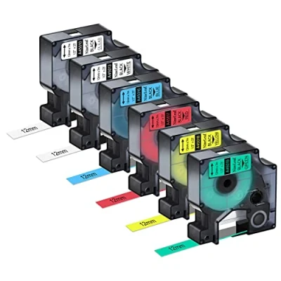 Afbeelding van NineLeaf 6 stuks labeltape voor Dymo D1 LabelManager 160 45010 45013 45016 45017 45018 45019 zwart prints