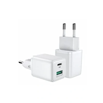 Afbeelding van JOYROOM Mini USB C en A Adapter Oplader Snellader 30W Wit