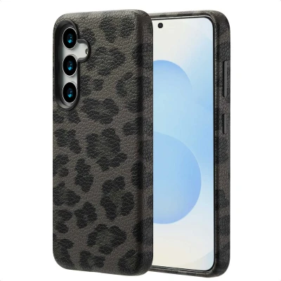 Afbeelding van Selencia Hoesje geschikt voor Samsung Galaxy S25 Sabi Backcover panterprint MagSafe Midnight Black