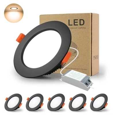 Afbeelding van Bagzy Led inbouwspot, zwart, extra plat, rond, 5 stuks, 7 W, 700 lm = 70 W gloeilamp, IP44, warm wit 3000 K, AC 220 240 V, zaagmaat 80 90 mm, voor badkamer, keuken, woonkamer