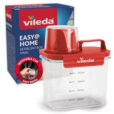Afbeelding van Vileda Wasmiddelbox 1100 ml rood praktische opslag voor waspoeder met maatbeker nauwkeurige dosering luchtdicht en ruimtebesparend