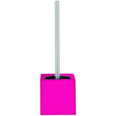 Afbeelding van MSV Toiletborstel in MDF hout houder/rvs wc borstel fuchsia roze 37 cm