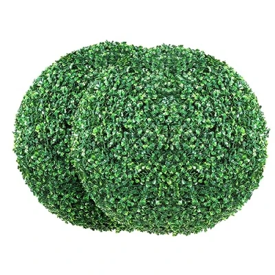 Afbeelding van VEVOR 2x kunstbuxusballen, diameter 40,6 cm, tuindecoratiebuxusballen, kunstplanten van PE, hout, PP incl. 4 decoratieve vlinders en 10 reservebladeren