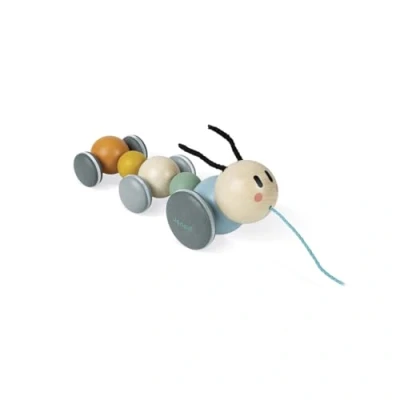 Afbeelding van Janod Sweet Cocoon Houten Trekfiguur Rups Met Geruisloze Wielen Geschikt Vanaf 1 Jaar
