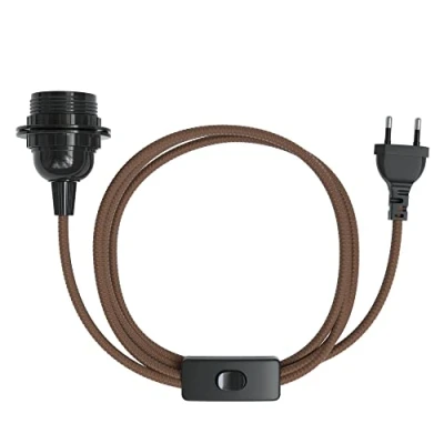 Afbeelding van EAZY CASE E27 fitting met 5 m stoffen kabel, schakelaar, schroefring voor lampenkap en stopcontact, ideale ophanging hanglampen, doe het zelf lampen
