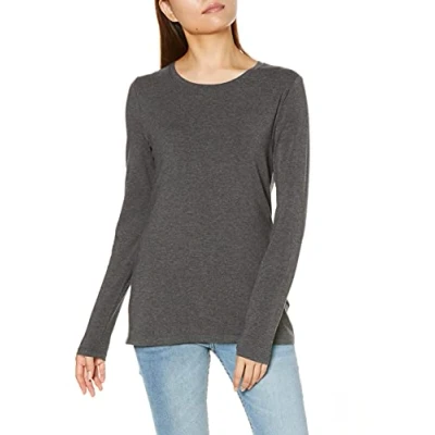 Image de Amazon Essentials T Shirt Col Rond à Manches Longues Coupe Classique (Grandes Tailles Disponibles) Women&#039;s, Charbon Chiné, L