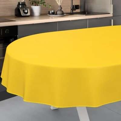 Afbeelding van ANRO Afwasbaar tafelzeil, tuintafelkleed, voor buiten/binnen, ovaal, 160 x 140 cm, met zoom, geel