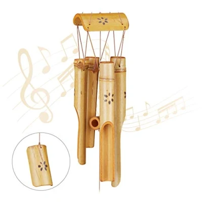 Afbeelding van Relaxdays windgong bamboe tuindecoratie wind chime hout windorgel tuin