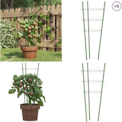 Afbeelding van Plantensteunen 5 st met 3 ringen 45 cm staal groen