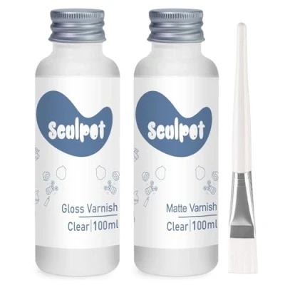 Afbeelding van Aan de lucht gedroogde kleinagellakset, 2 x 100 ml glanzende matte klei voor luchtdroging, ambachtelijk aardewerk, waterdicht, afwerking