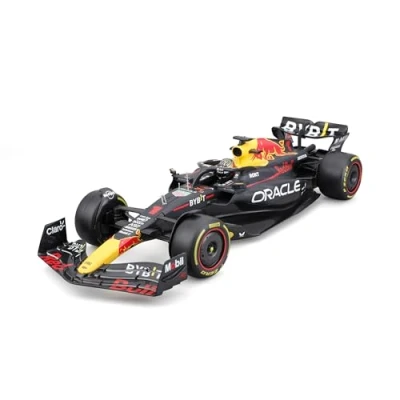 Afbeelding van Bburago 1/18 Red Bull 2023 Formule 1 met helm #Verstappen Voertuig Redbull seizoen van metaal op schaal 1:18e piloot